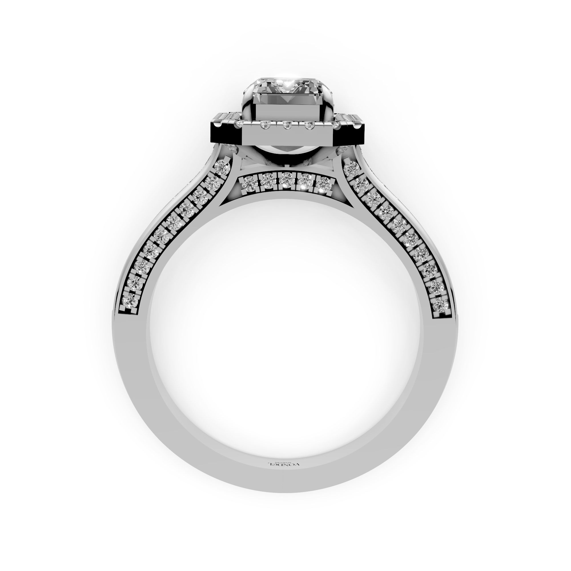 Blair - In Stock - Emerald Halo Lab Grown Diamond Ring with 3 Side Pave Set Band - 18K Gold - 2,07 ct