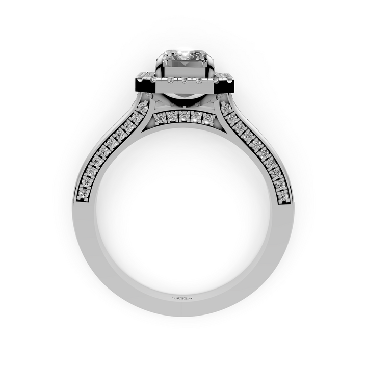 Emerald Halo Ring met 3 Zijden Pave Gezette Band - 18K Witgoud - 2,07 ct