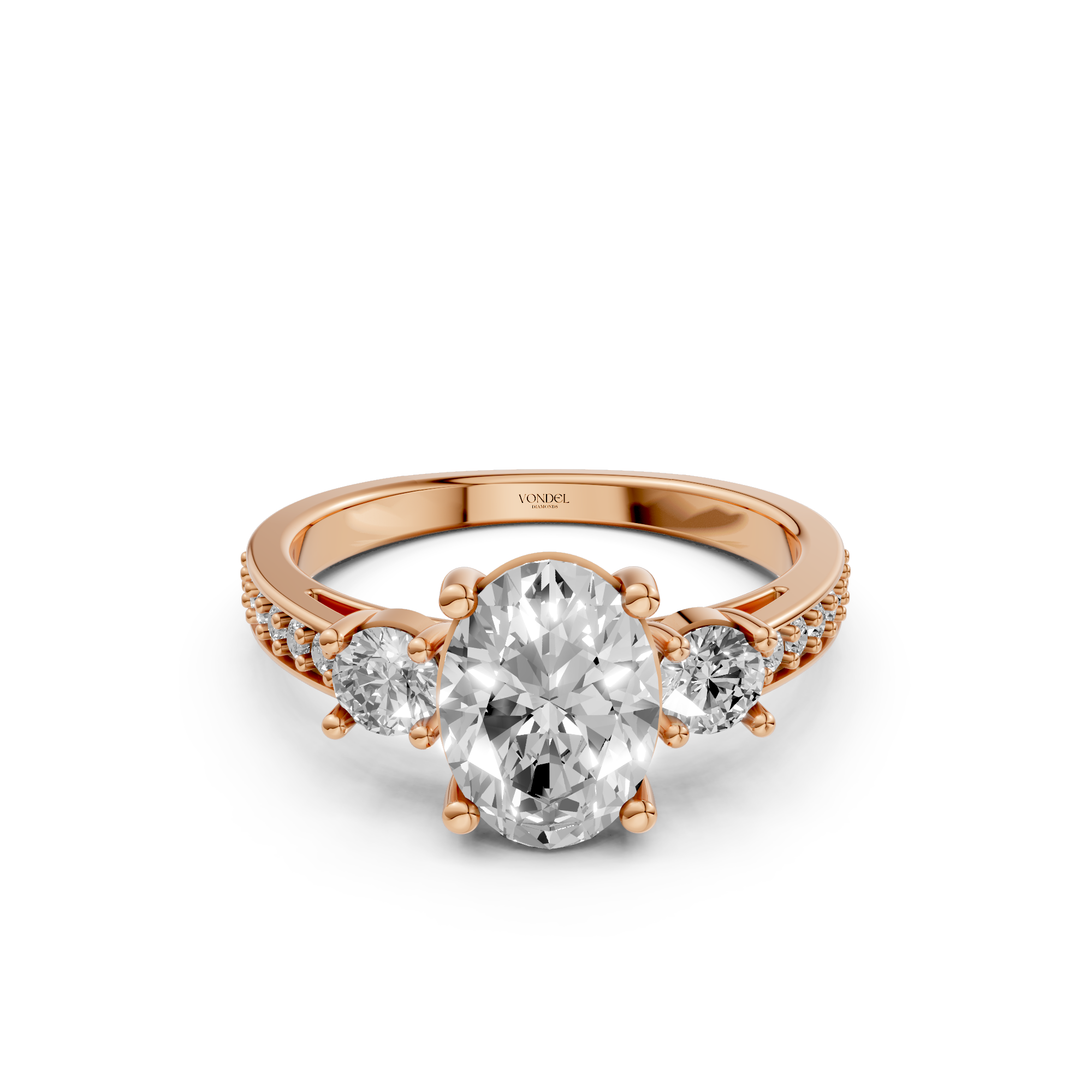 Isadora - In Stock - Oval Trilogy Lab Grown Diamond Ring with Pave Band - 18K Gold - 2,6 ct