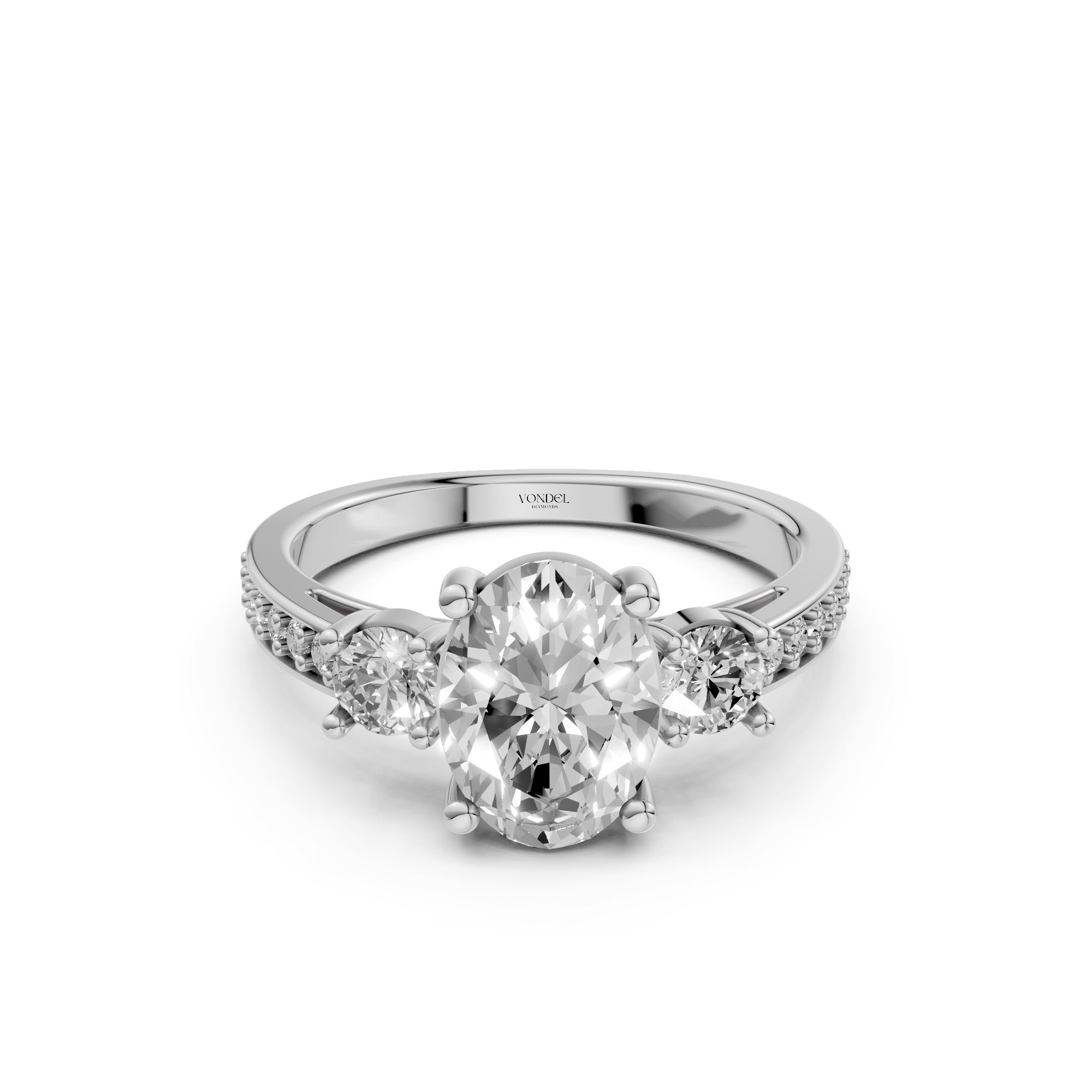 Isadora - In Stock - Oval Trilogy Lab Grown Diamond Ring with Pave Band - 18K Gold - 2,6 ct