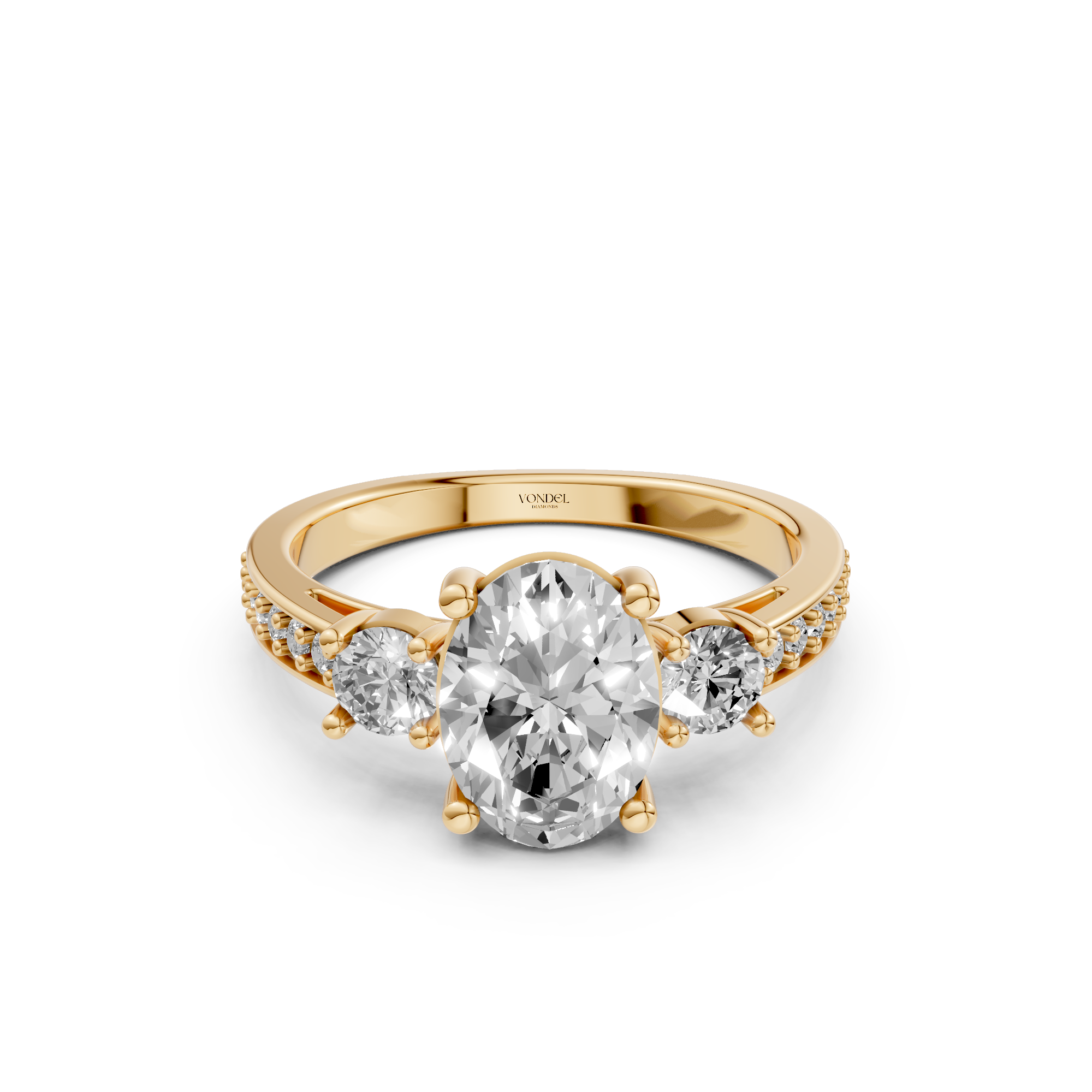 Isadora - In Stock - Oval Trilogy Lab Grown Diamond Ring with Pave Band - 18K Gold - 2,6 ct