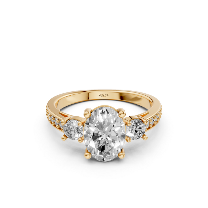 Oval Trilogy Ring met Pave Band - 2,6 ct