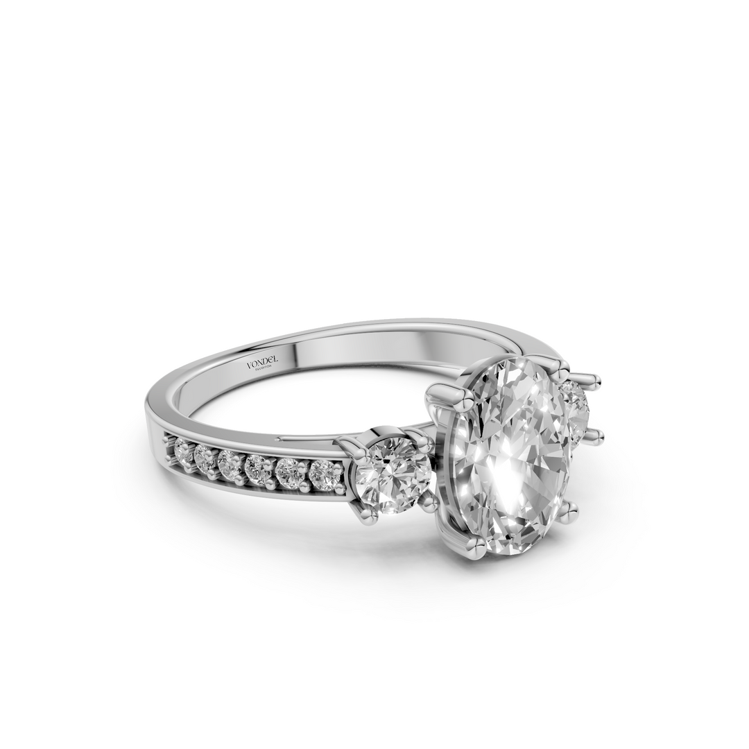 Oval Trilogy Ring met Pave Band - 2,6 ct