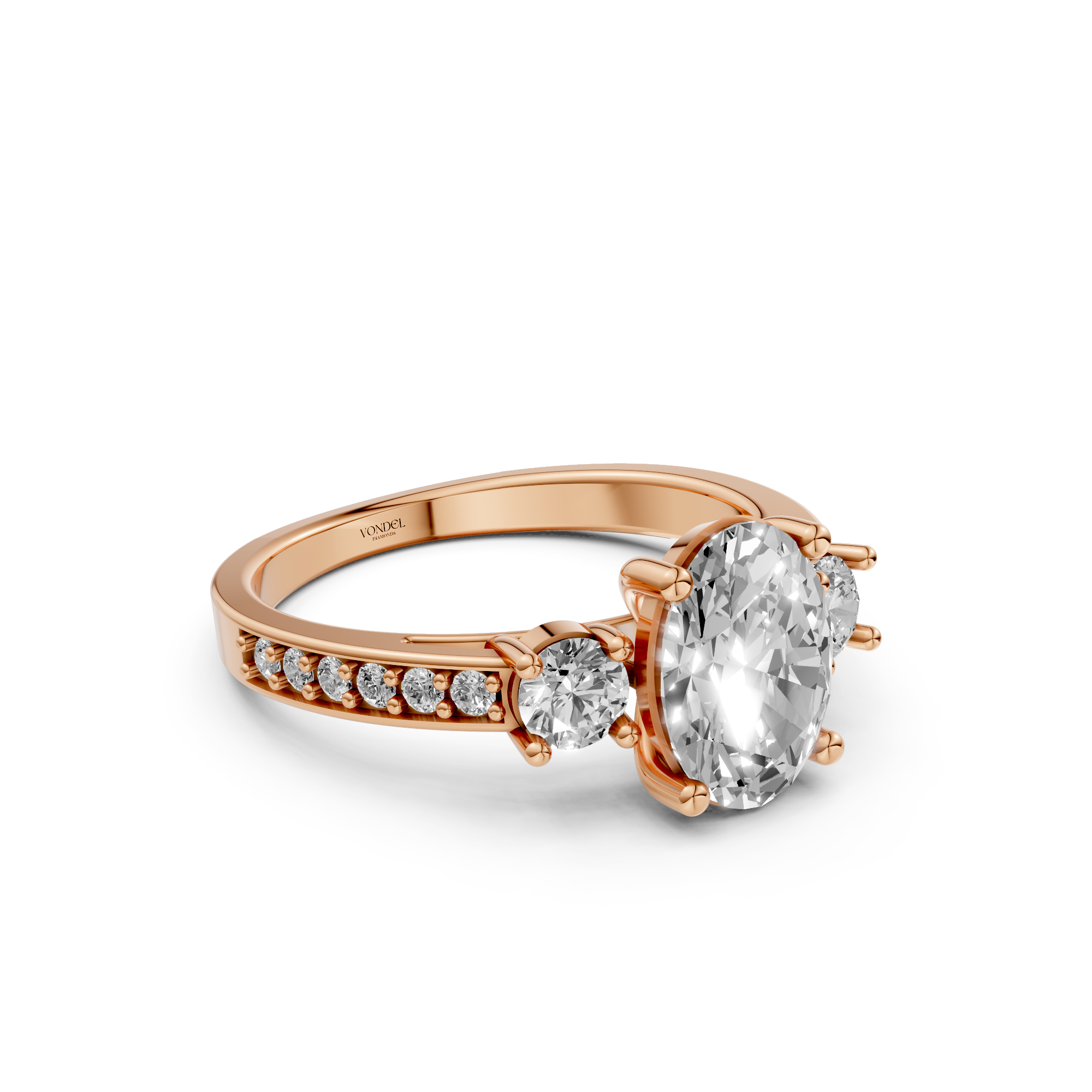 Isadora - In Stock - Oval Trilogy Lab Grown Diamond Ring with Pave Band - 18K Gold - 2,6 ct