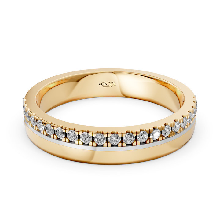 Brede Ring Half Pave Gezet - 18K Geelgoud - 0,20 ct