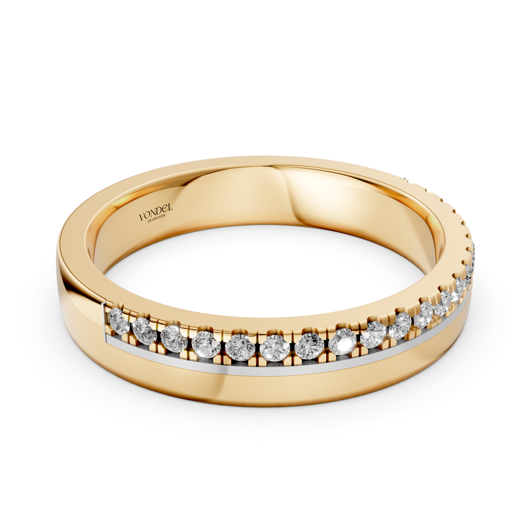 Brede Ring Half Pave Gezet - 18K Geelgoud - 0,20 ct
