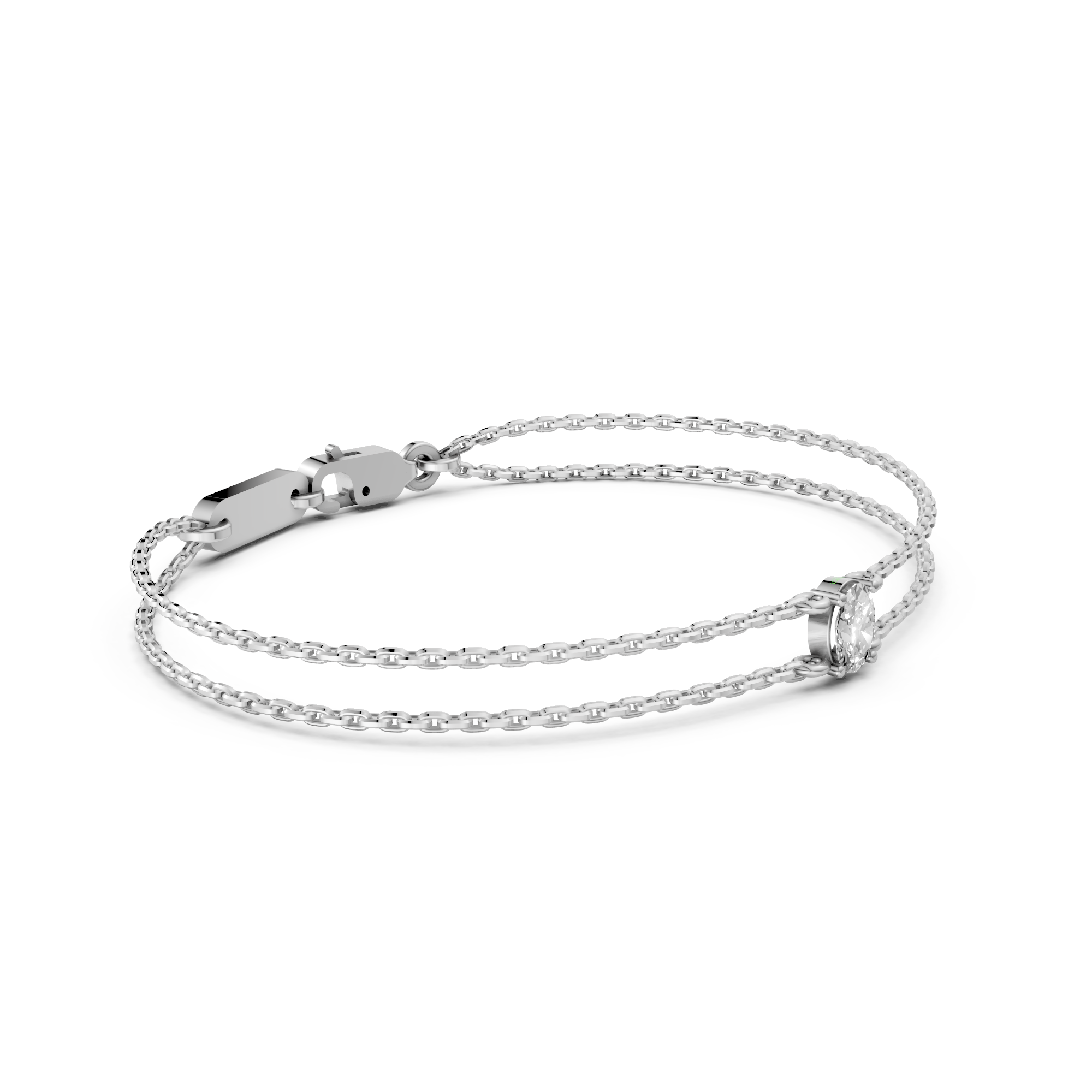 Bo - In Stock - Oval Lab Grown Diamond Bracelet Fine Chain - 18K Gold - 0,25 ct