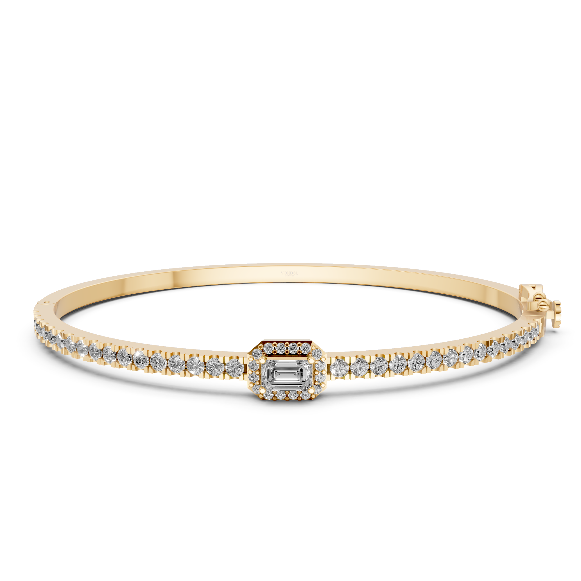 Addison - In Stock - Lab Grown Diamond Bangle with Pave and Emerald Halo - 18k Gold - 1,85 ct