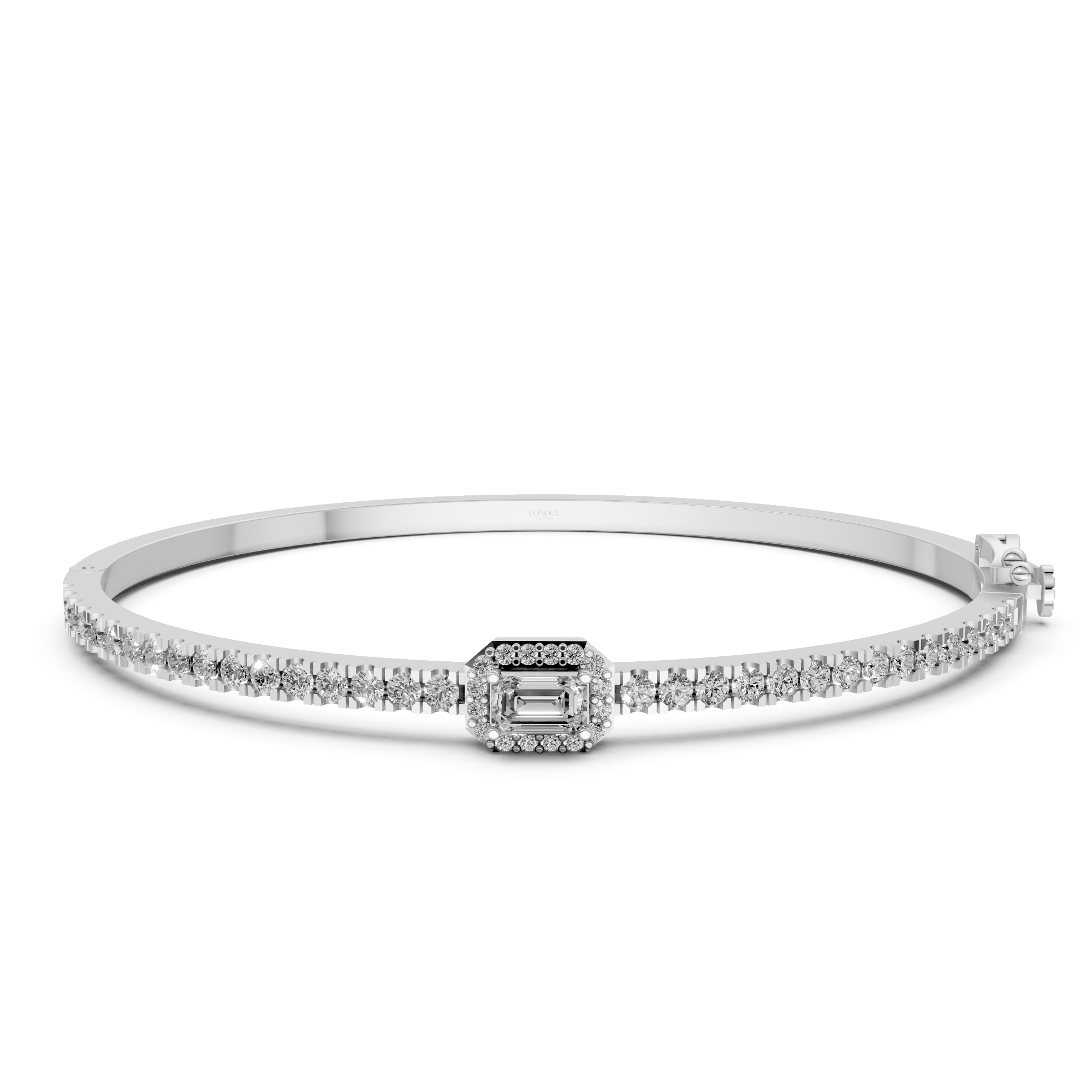Addison - In Stock - Lab Grown Diamond Bangle with Pave and Emerald Halo - 18k Gold - 1,85 ct