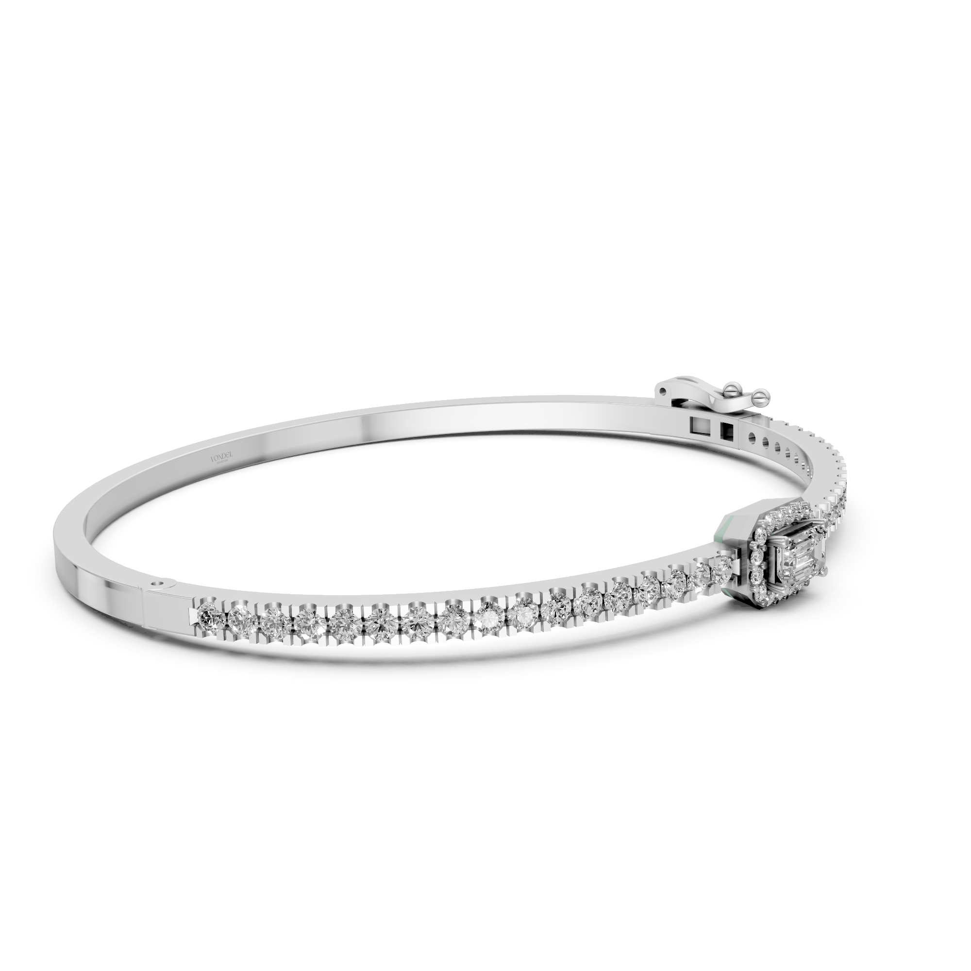 Addison - In Stock - Lab Grown Diamond Bangle with Pave and Emerald Halo - 18k Gold - 1,85 ct