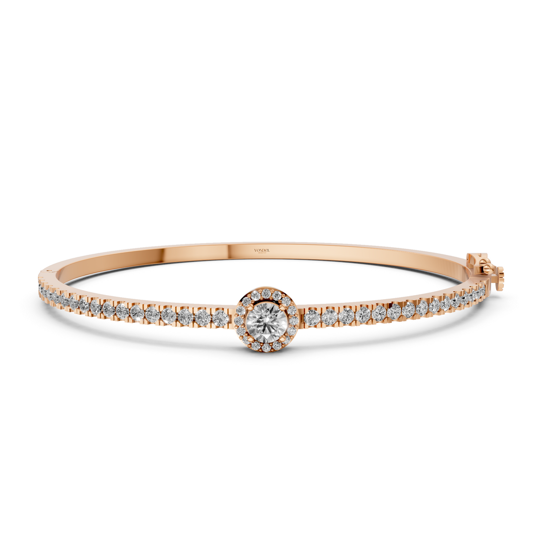 Bangle met Pave en Rond Briljant Halo - 18k Geelgoud - 1,86 ct