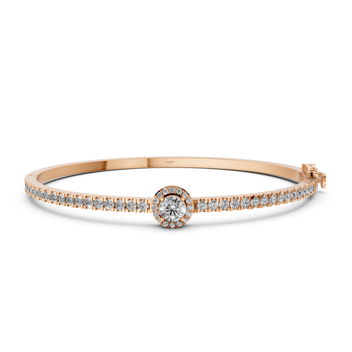 Bangle met Pave en Rond Briljant Halo - 18k Geelgoud - 1,86 ct
