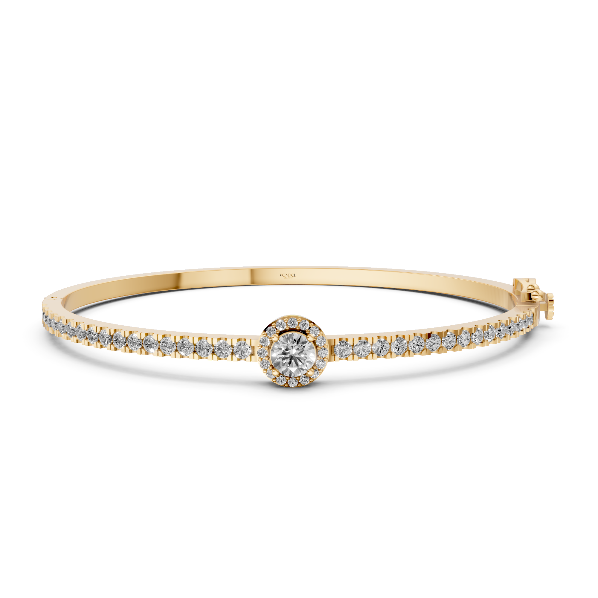Molly - In Stock - Lab Grown Diamond Bangle with Pave and Round Brilliant Halo - 18K Gold - 1,86 ct
