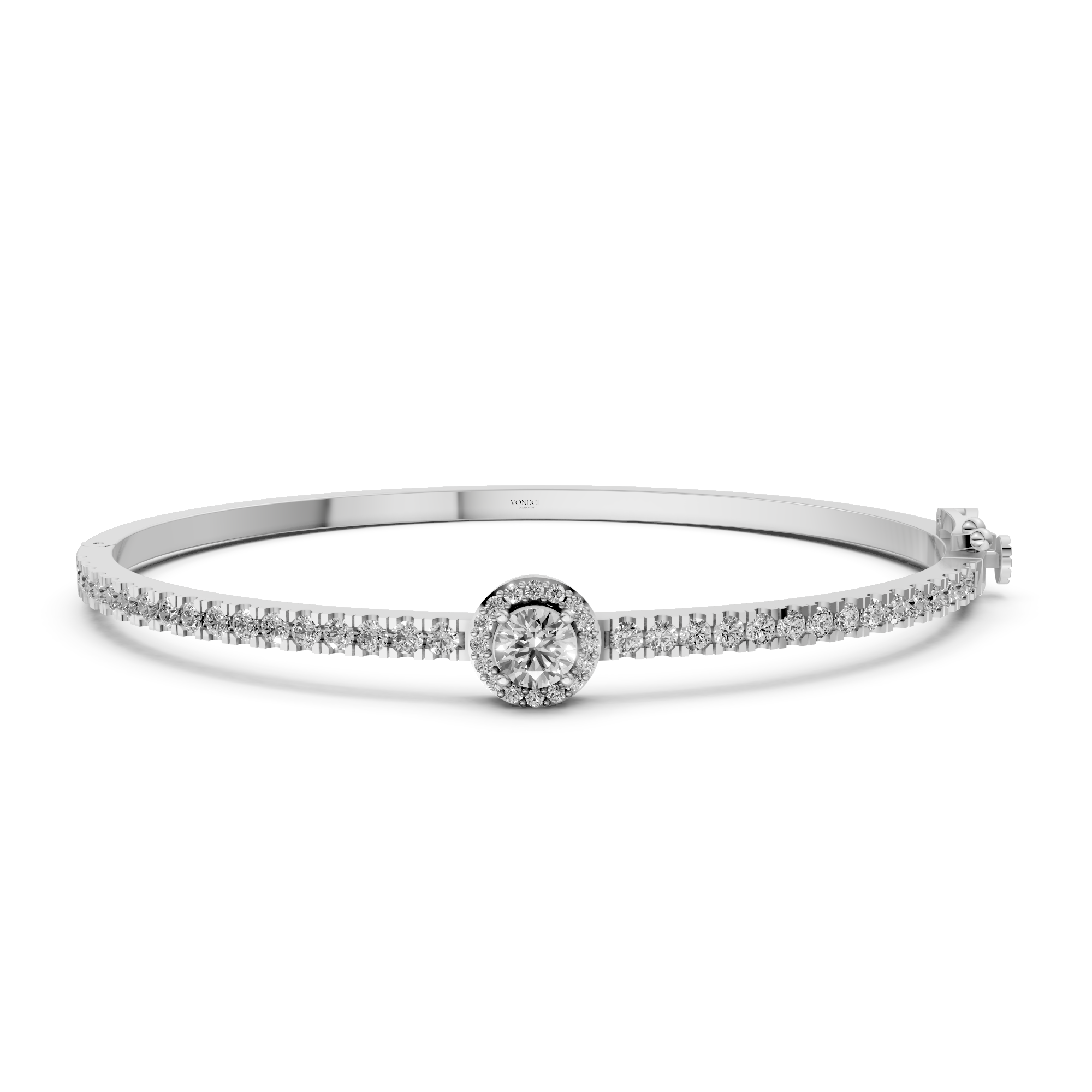 Molly - In Stock - Lab Grown Diamond Bangle with Pave and Round Brilliant Halo - 18K Gold - 1,86 ct