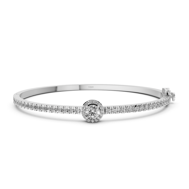 Bangle met Pave en Rond Briljant Halo - 18k Geelgoud - 1,86 ct