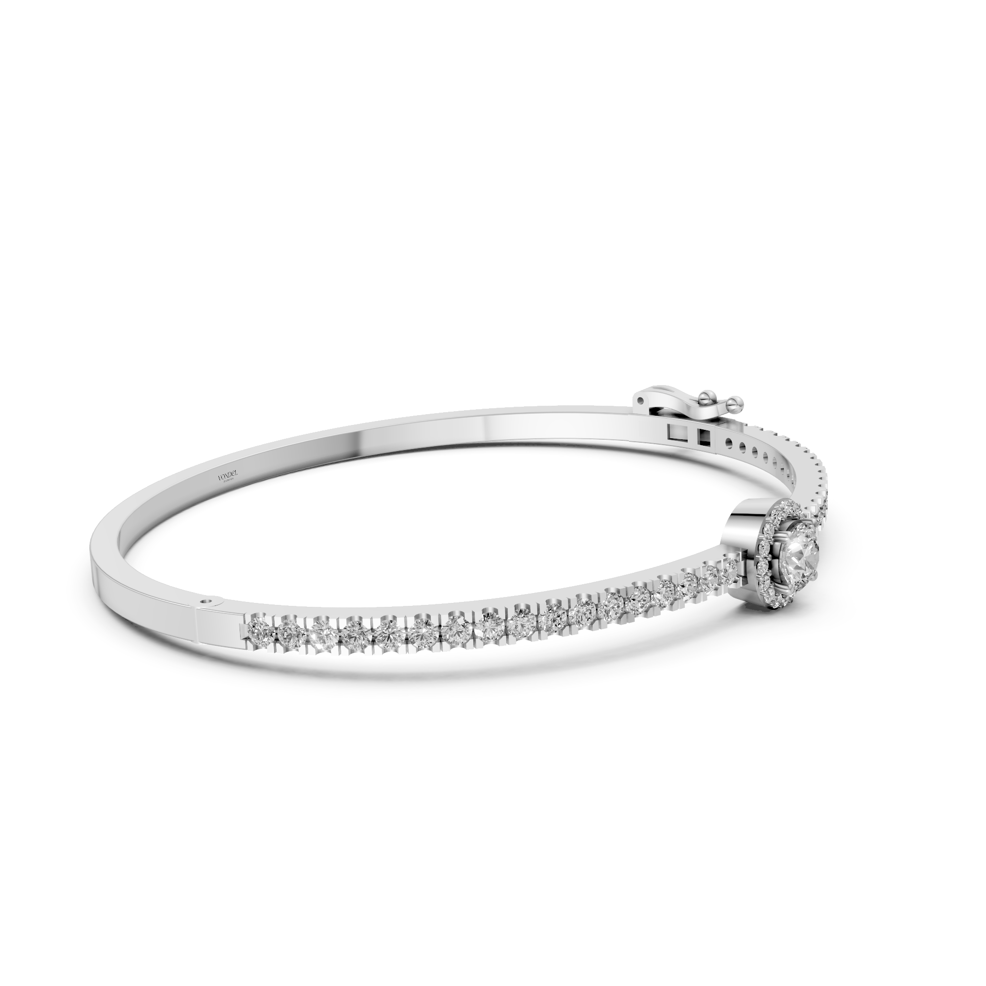 Molly - In Stock - Lab Grown Diamond Bangle with Pave and Round Brilliant Halo - 18K Gold - 1,86 ct