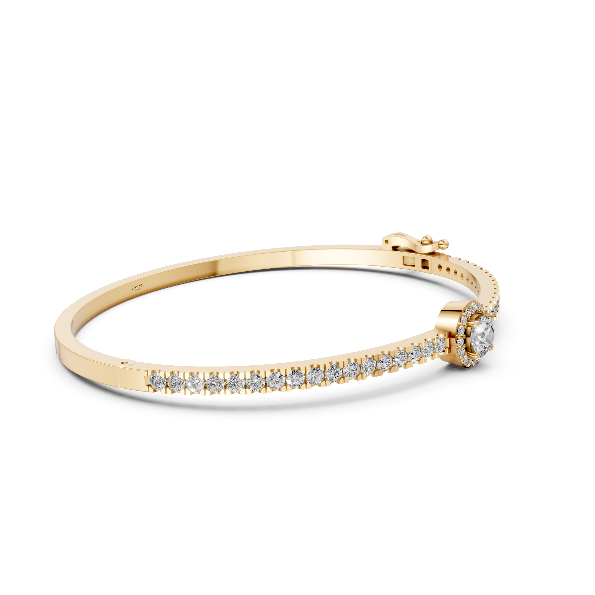 Molly - In Stock - Lab Grown Diamond Bangle with Pave and Round Brilliant Halo - 18K Gold - 1,86 ct