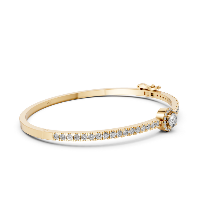 Bangle met Pave en Rond Briljant Halo - 18k Geelgoud - 1,86 ct