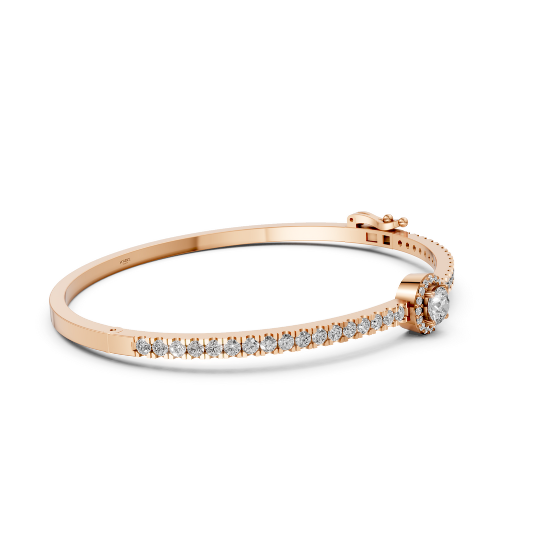 Bangle met Pave en Rond Briljant Halo - 18k Geelgoud - 1,86 ct