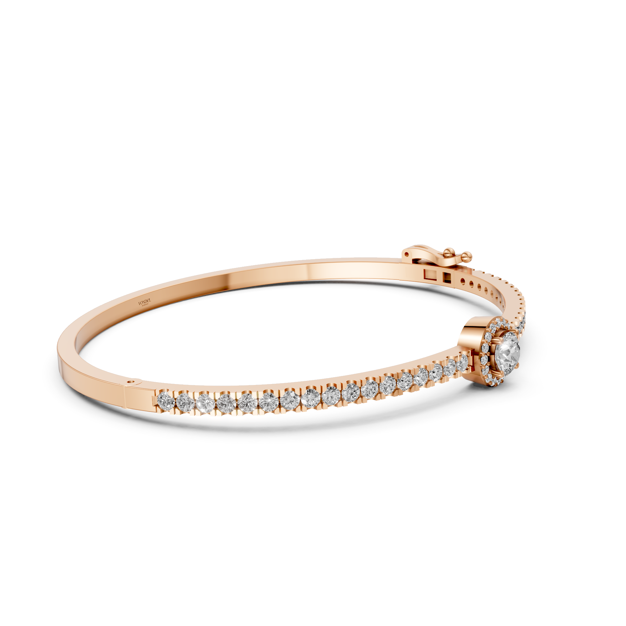 Molly - In Stock - Lab Grown Diamond Bangle with Pave and Round Brilliant Halo - 18K Gold - 1,86 ct