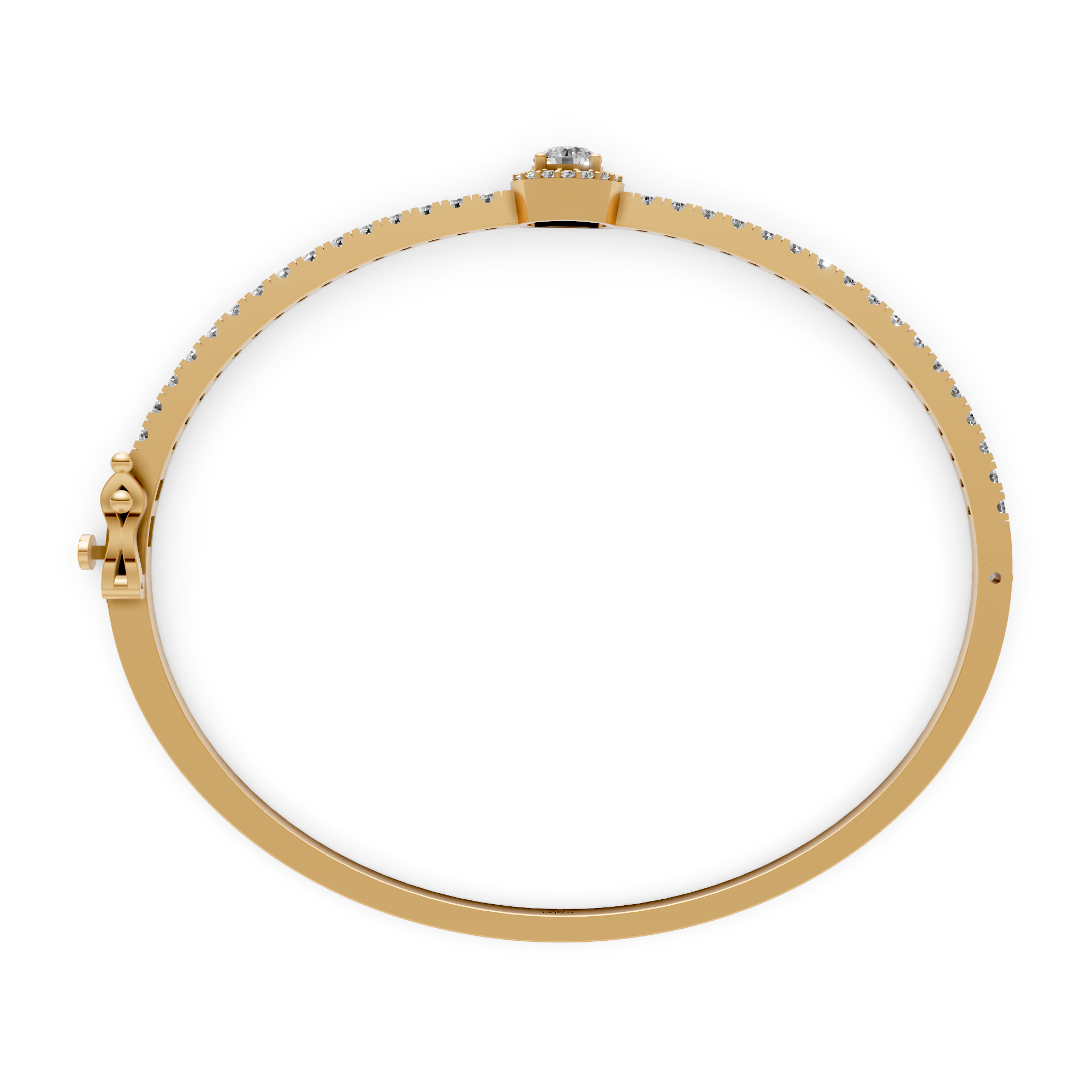Molly - In Stock - Lab Grown Diamond Bangle with Pave and Round Brilliant Halo - 18K Gold - 1,86 ct