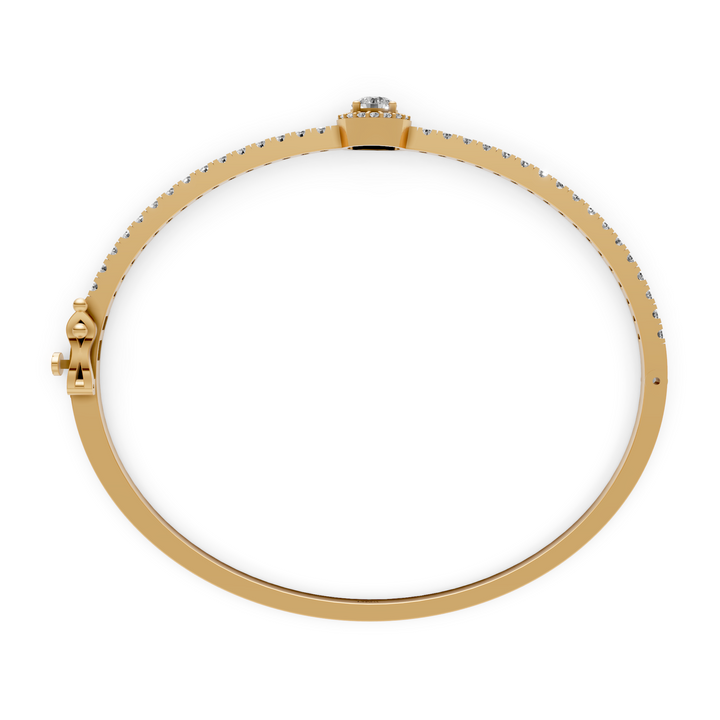 Bangle met Pave en Rond Briljant Halo - 18k Geelgoud - 1,86 ct