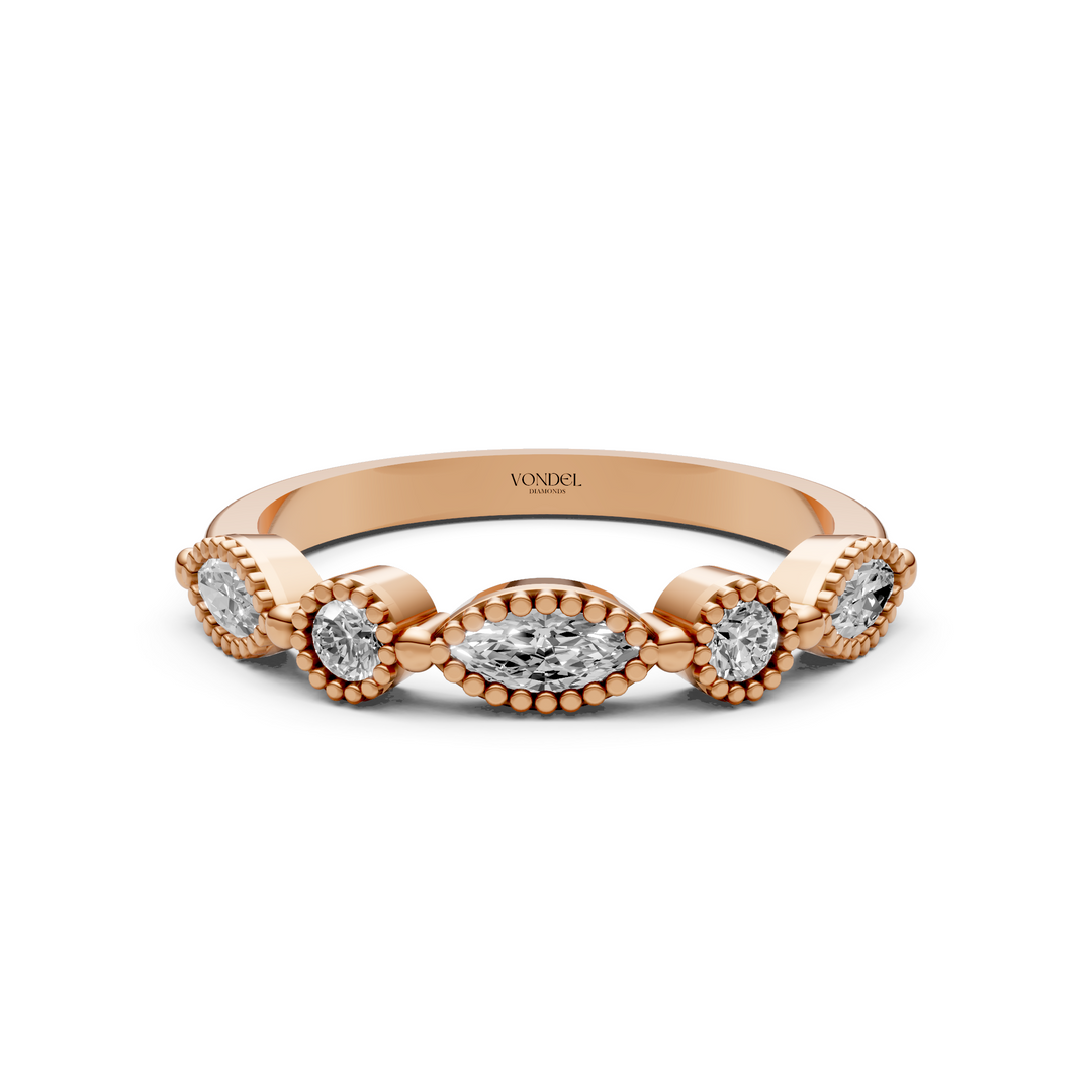 Marquise Rond Briljant Rijring Vintagestijl - 0.46 ct