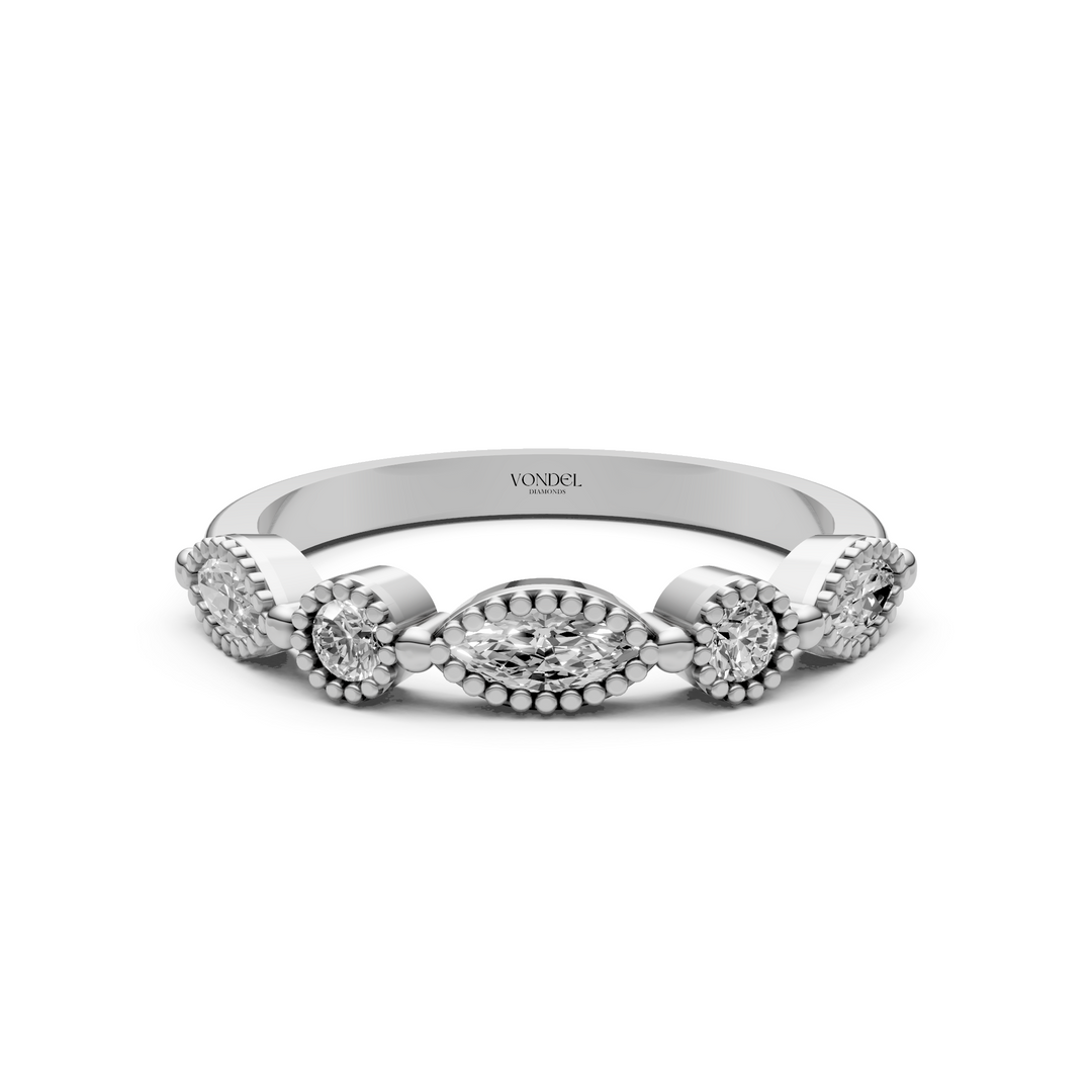 Marquise Rond Briljant Rijring Vintagestijl - 0.46 ct
