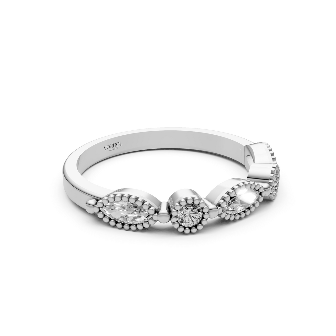 Marquise Rond Briljant Rijring Vintagestijl - 0.46 ct
