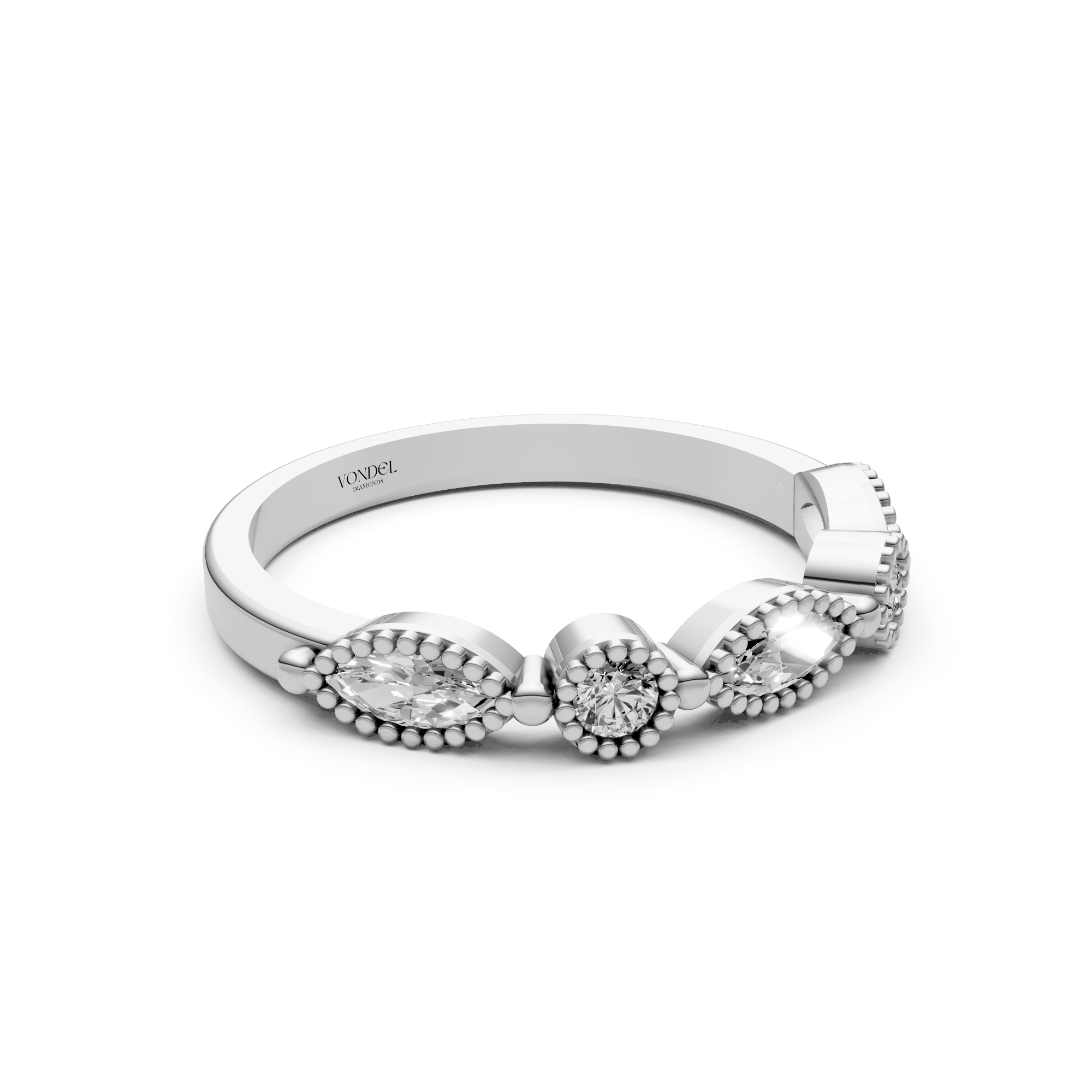 Valentina - In Stock - Marquise Round Brilliant Lab Grown Diamond Row Ring Vintage Style - 18K Gold - 0,46 ct