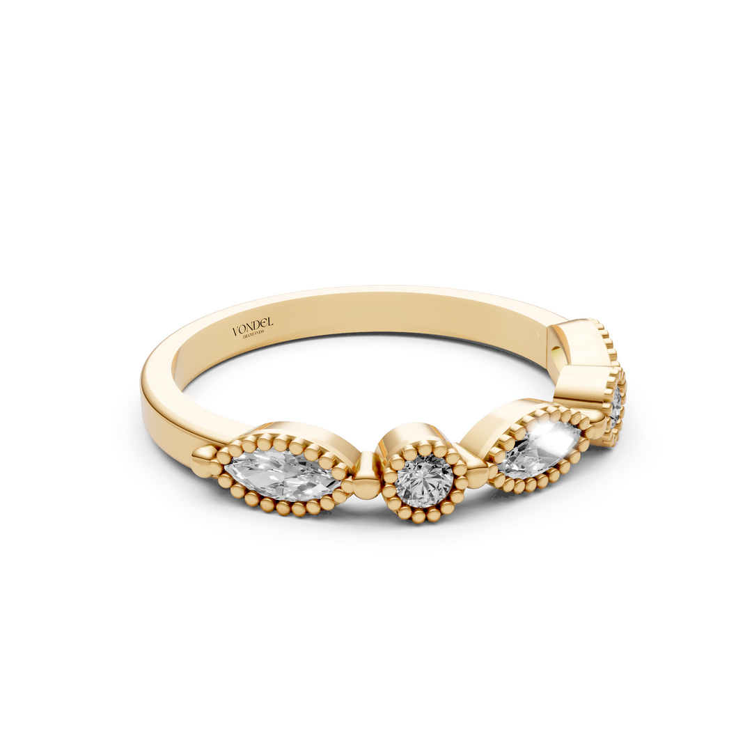 Marquise Rond Briljant Rijring Vintagestijl - 0.46 ct