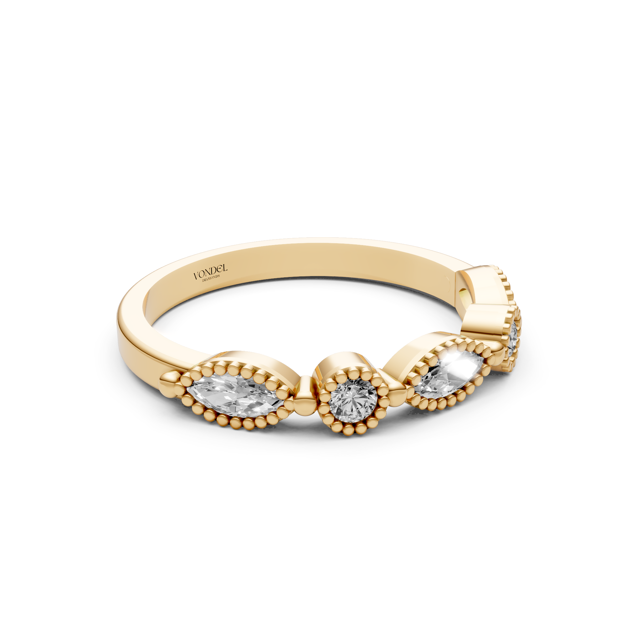 Valentina - In Stock - Marquise Round Brilliant Lab Grown Diamond Row Ring Vintage Style - 18K Gold - 0,46 ct