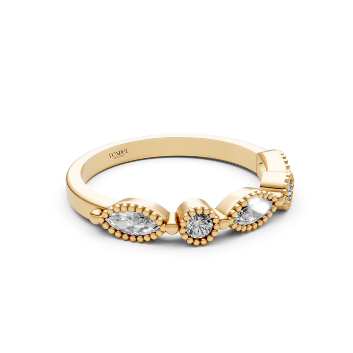 Marquise Rond Briljant Rijring Vintagestijl - 0.46 ct
