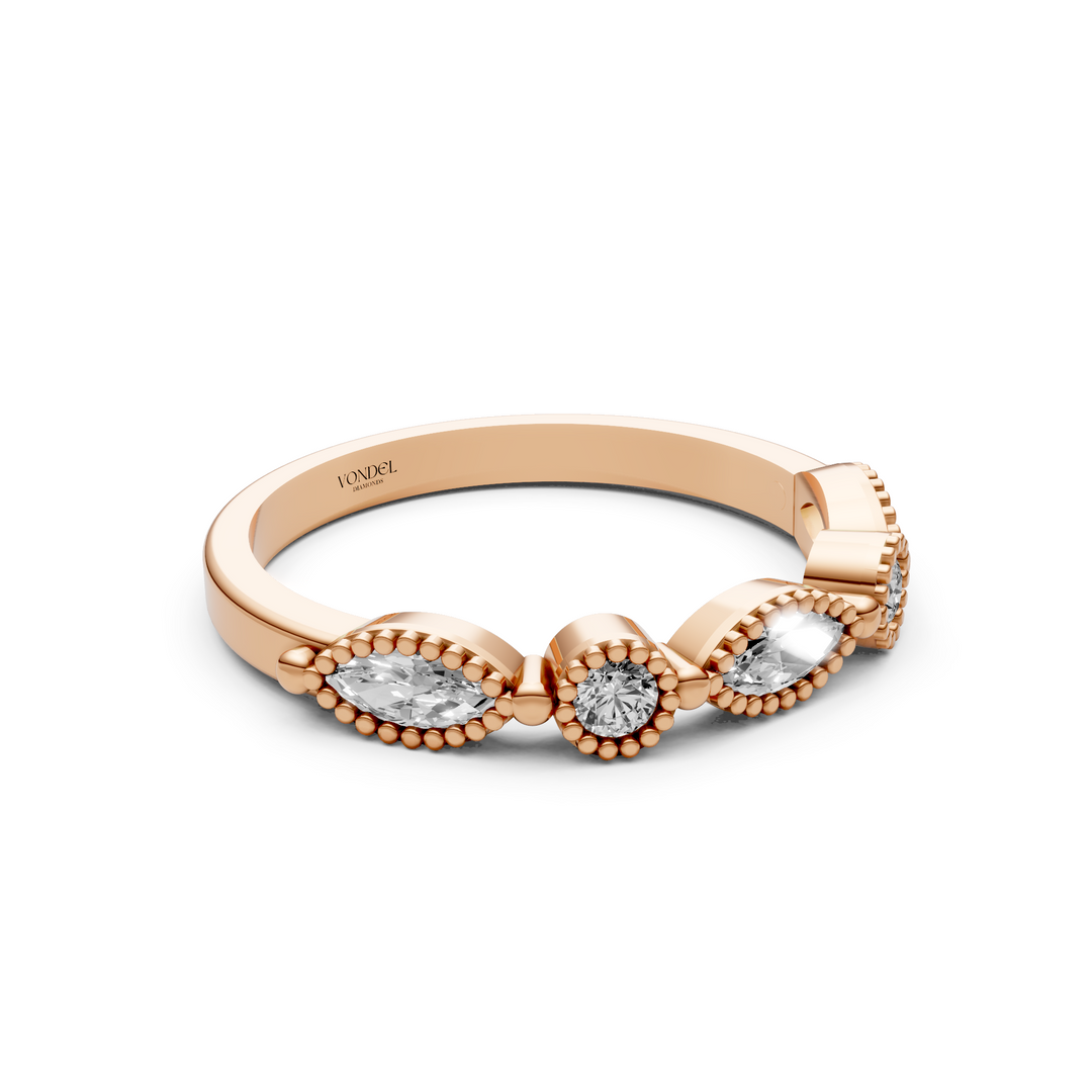 Marquise Rond Briljant Rijring Vintagestijl - 0.46 ct