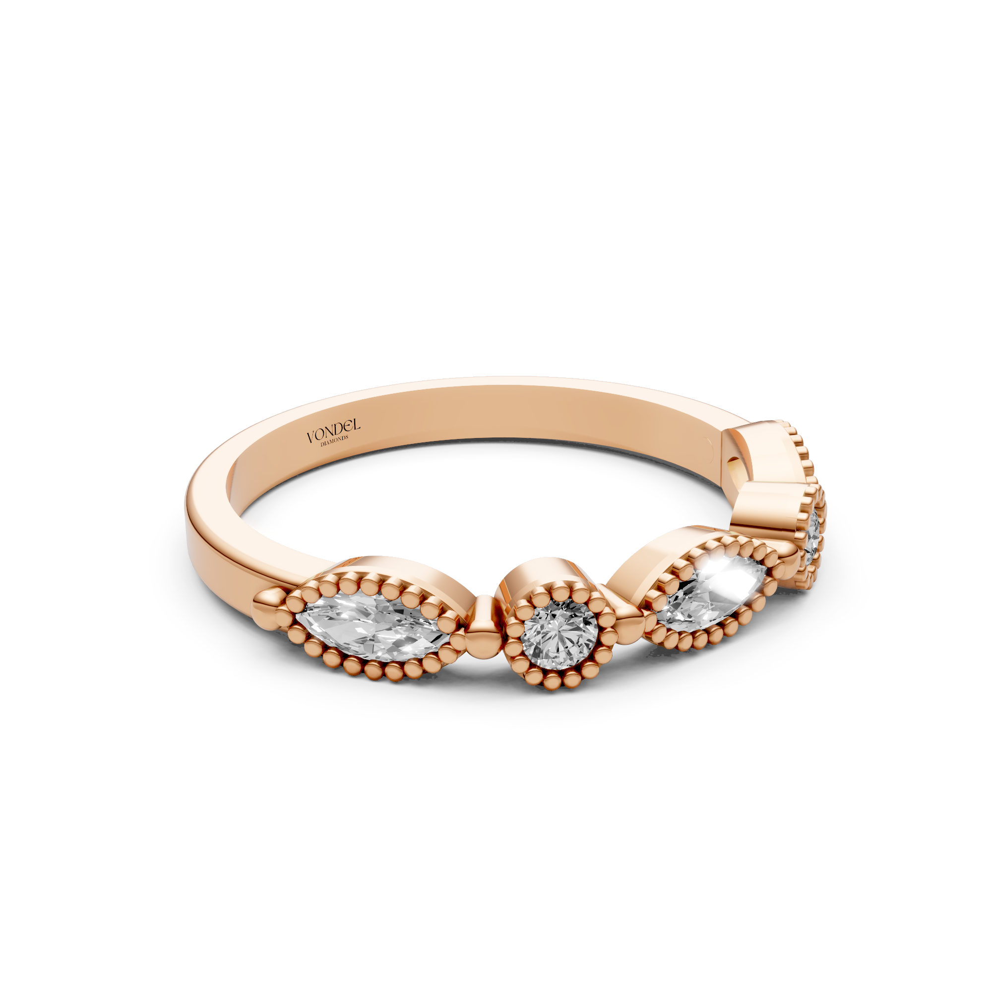 Valentina - In Stock - Marquise Round Brilliant Lab Grown Diamond Row Ring Vintage Style - 18K Gold - 0,46 ct