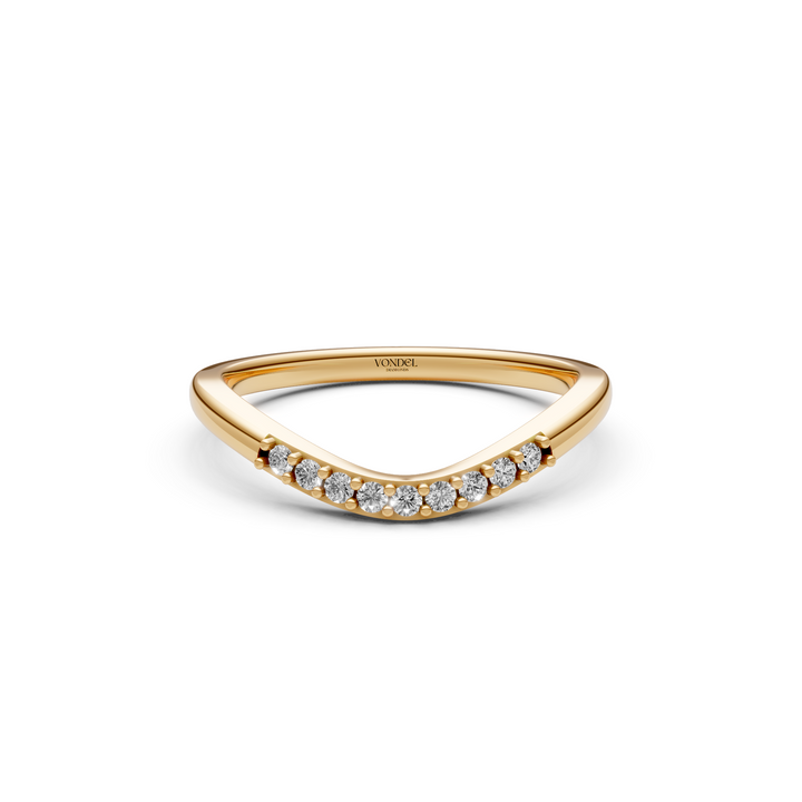 Curved Aanschuifring midden Pave Diamantjes  - 18K Geelgoud - 0,10 ct