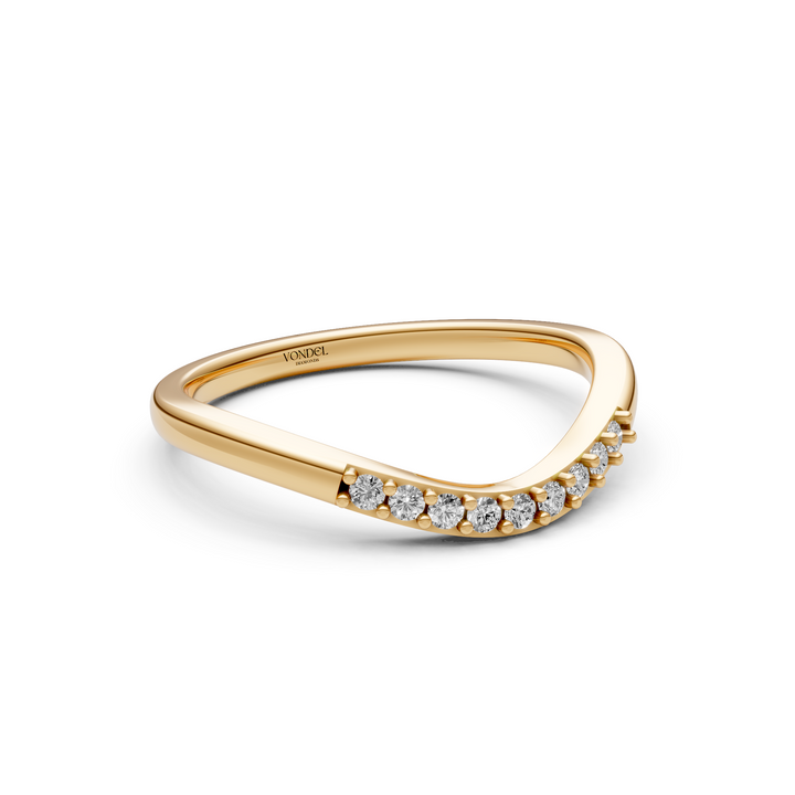 Curved Aanschuifring midden Pave Diamantjes  - 18K Geelgoud - 0,10 ct