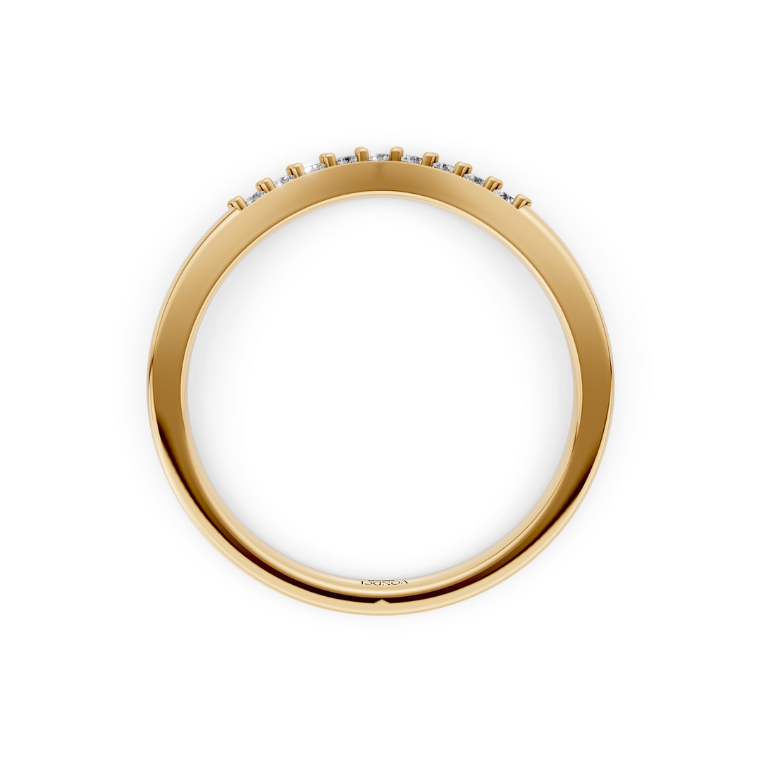 Curved Aanschuifring midden Pave Diamantjes  - 18K Geelgoud - 0,10 ct