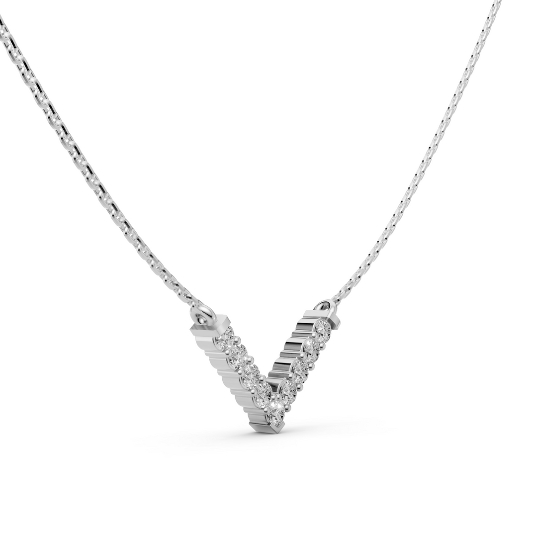 V Pendant Ketting met Pave - 18K Goud - 0,31 ct