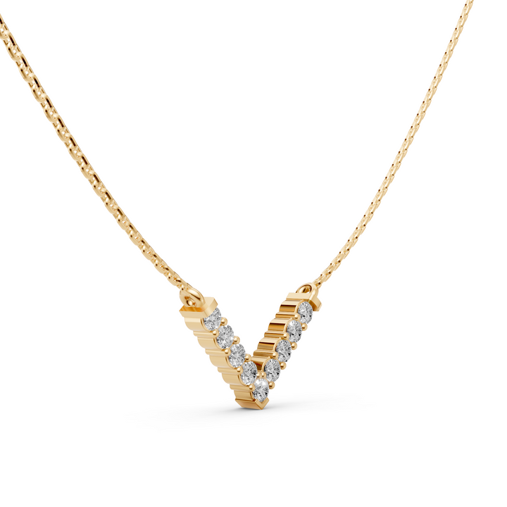 V Pendant Ketting met Pave - 18K Goud - 0,31 ct