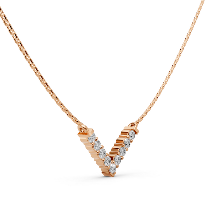 V Pendant Ketting met Pave - 18K Goud - 0,31 ct