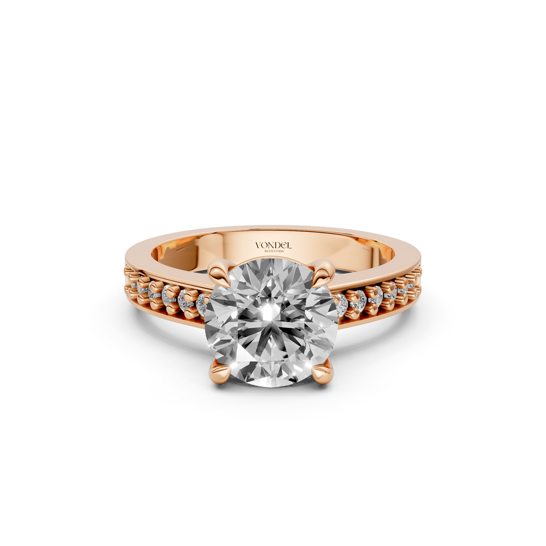 Rond Briljant Solitair Ring met Pave Band