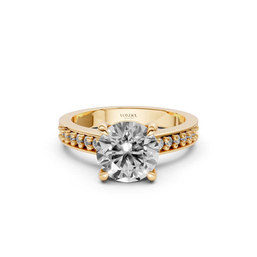 Rond Briljant Solitair Ring met Pave Band