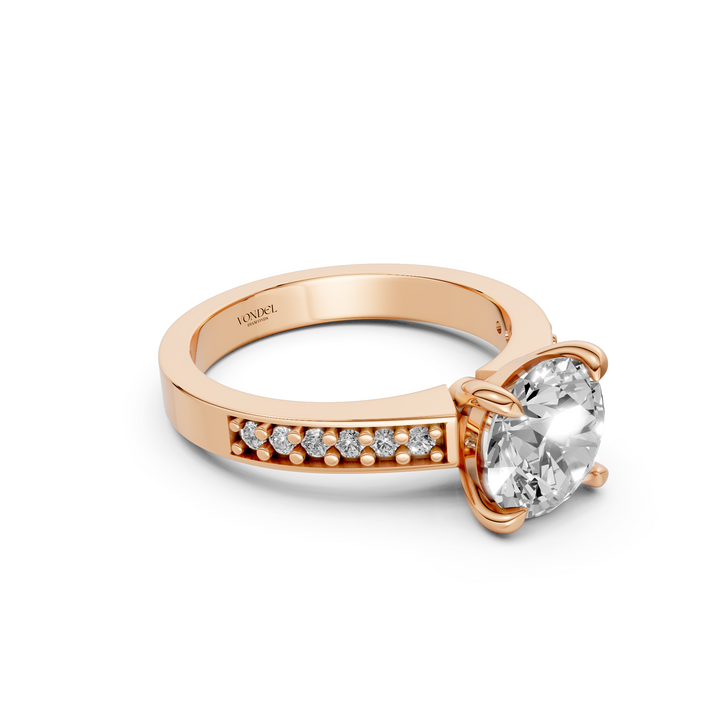 Rond Briljant Solitair Ring met Pave Band