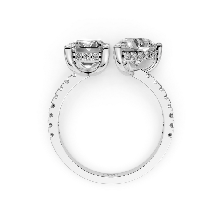 Toi et Moi Ring - Emerald Peer met Hidden Halo en Pave Band - Platina 950 - 3,62 ct