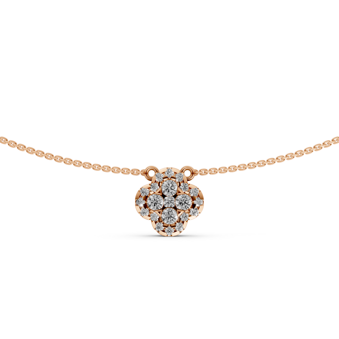 Pave Flower Pendant Ketting - 18K Goud - 0,45 ct