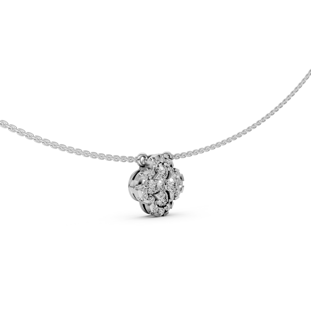 Pave Flower Pendant Ketting - 18K Goud - 0,45 ct