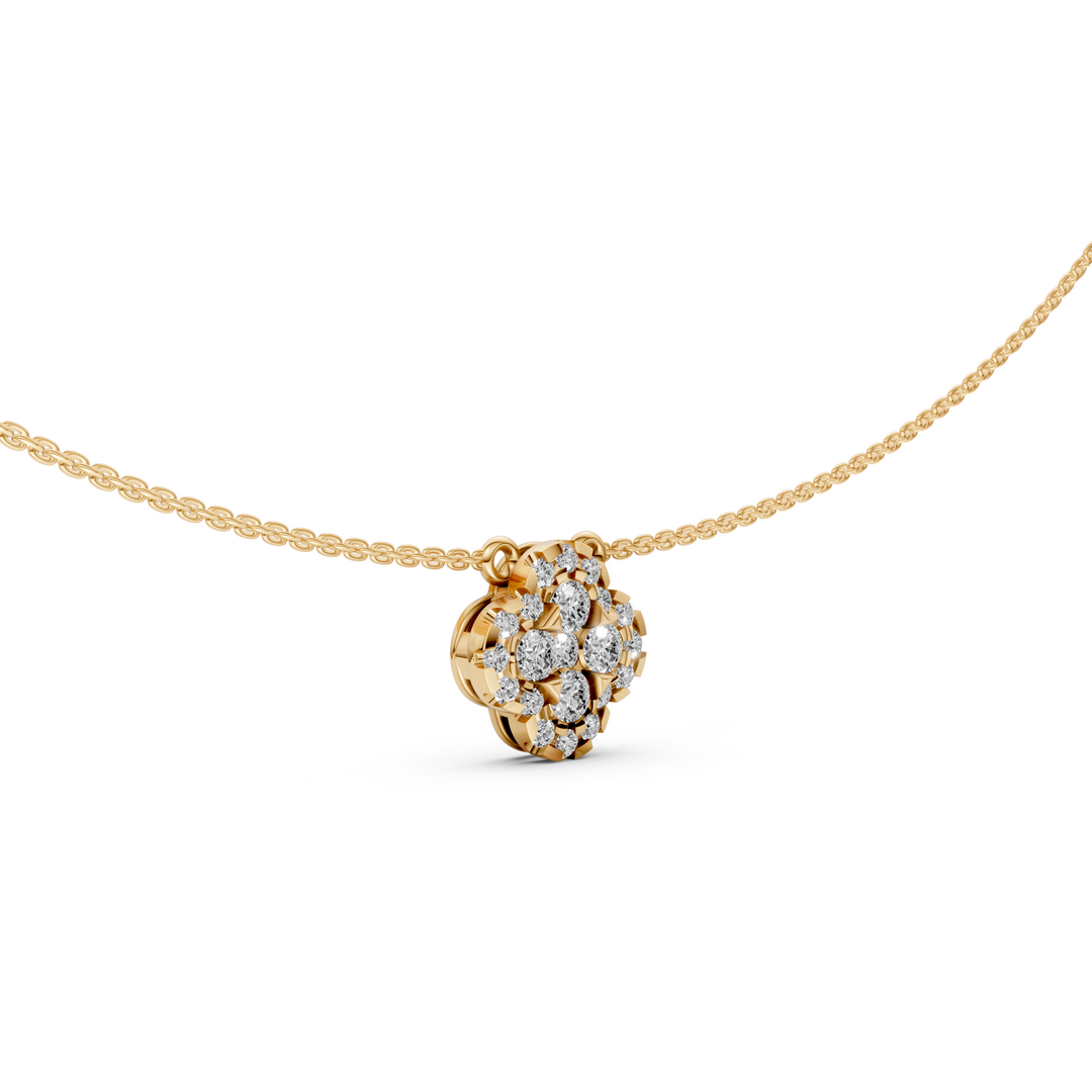Pave Flower Pendant Ketting - 18K Goud - 0,45 ct
