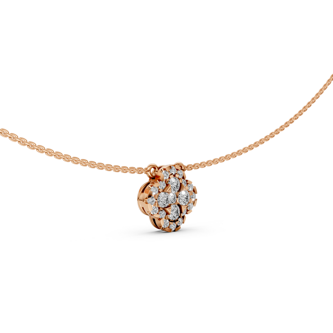 Pave Flower Pendant Ketting - 18K Goud - 0,45 ct