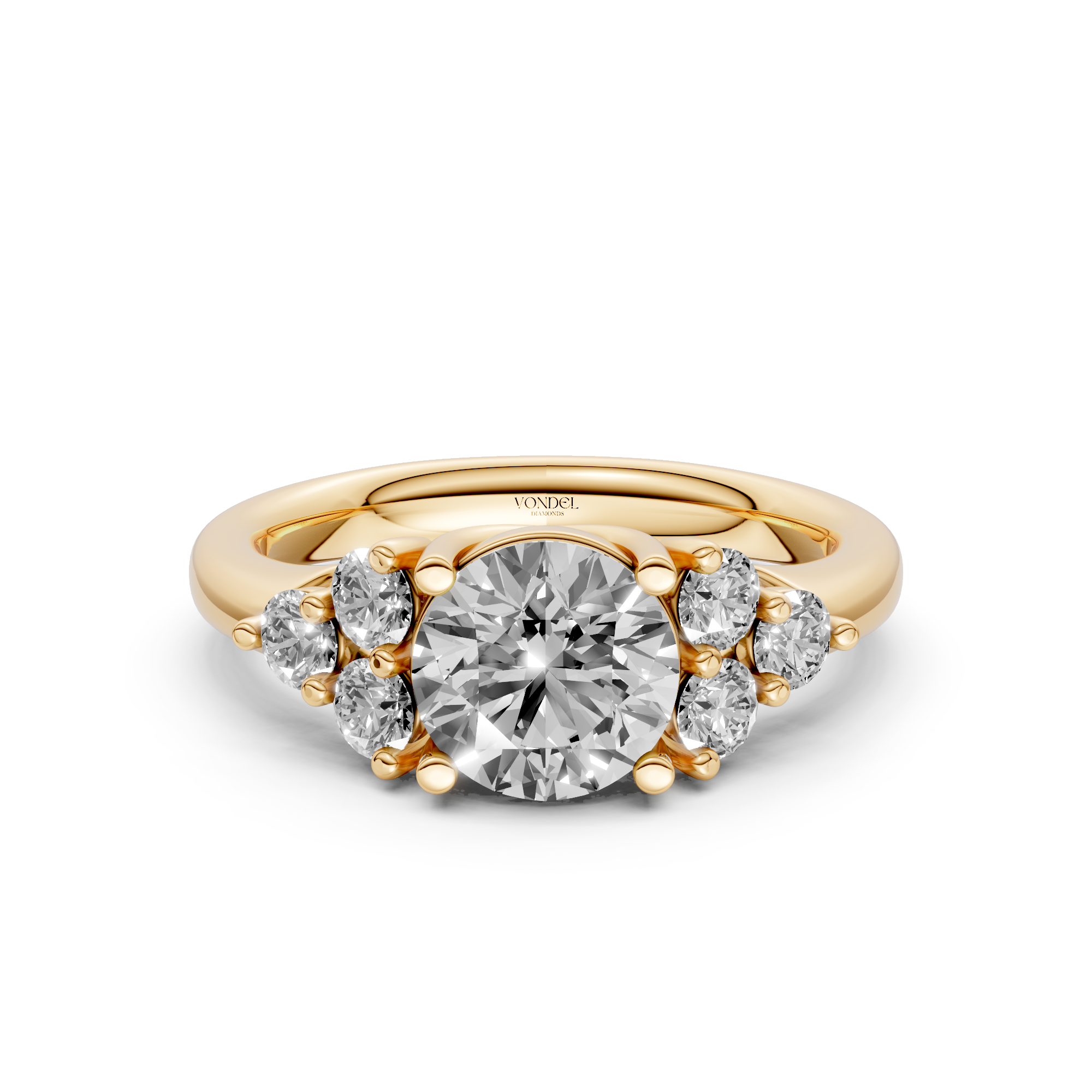 Lola - Round Brilliant with Side Stones Lab Grown Diamond Ring- 18K Yellow Gold - 1,33 ct
